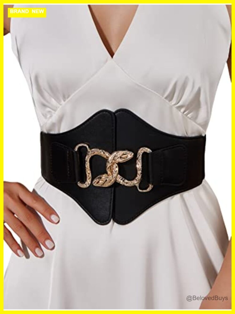 Verdusa Women's Snake Buckle Faux Leather Elastic Wide Belt Waist Cincher